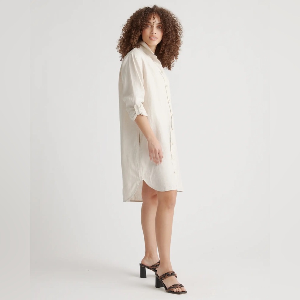 Quince 100% European Linen Shirt Dress; Medium; Sand